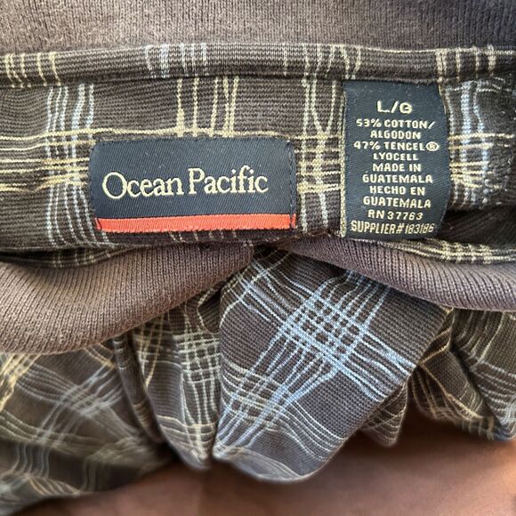 Ocean Pacific OP Polo Shirt Men's L Multicolor Plaid Geometric - Picture 2 of 7